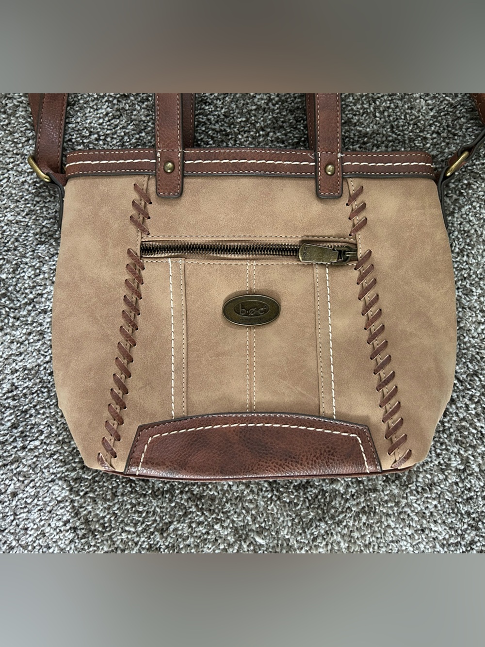 b.o.c. Born Concept Crossbody Bag Tan & Brown Faux Leather Whipstitch Detail